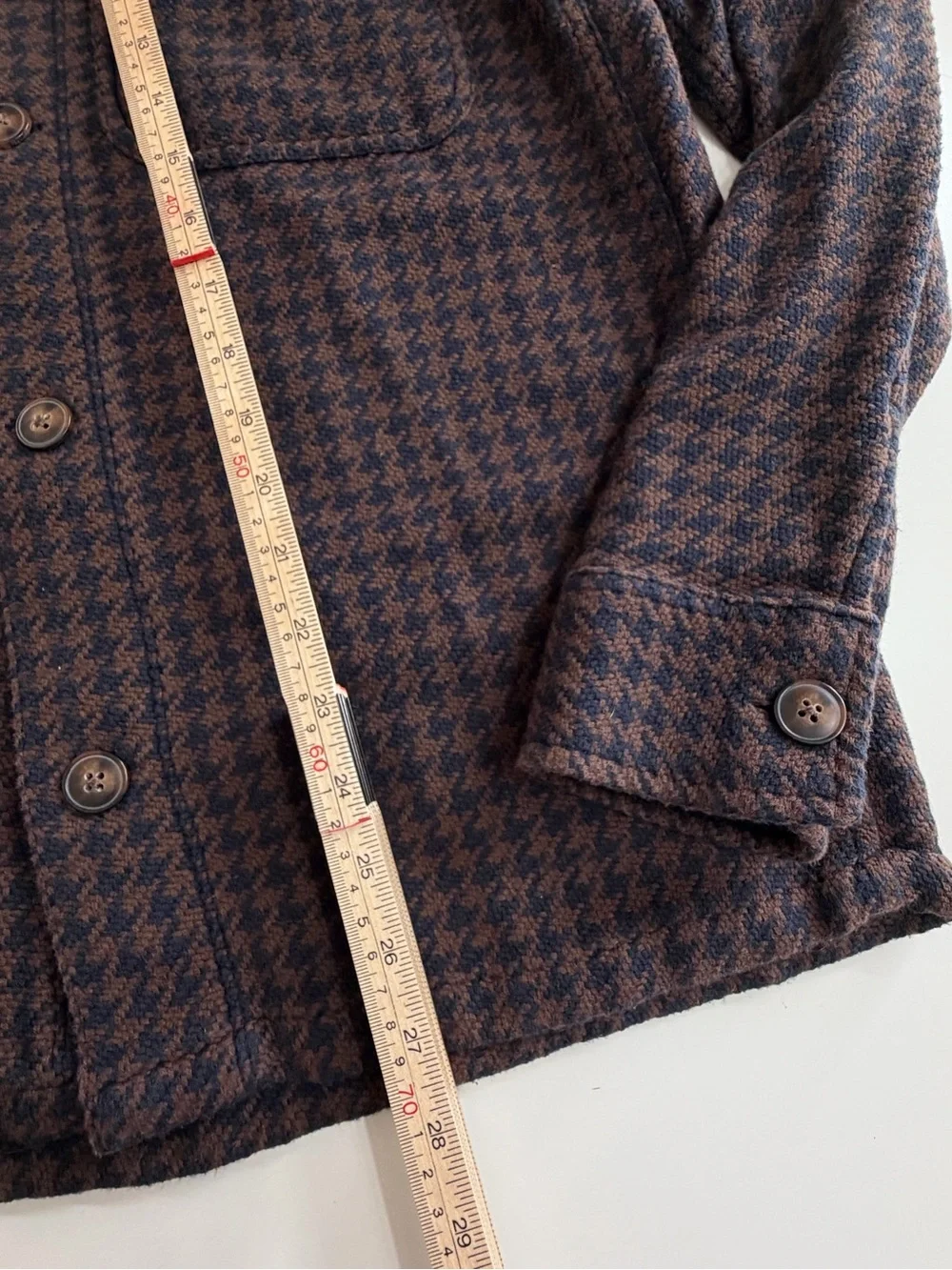 Madewell Men’s Brown & Navy Houndstooth Button-Up Shirt Jacket Small Easy Fit